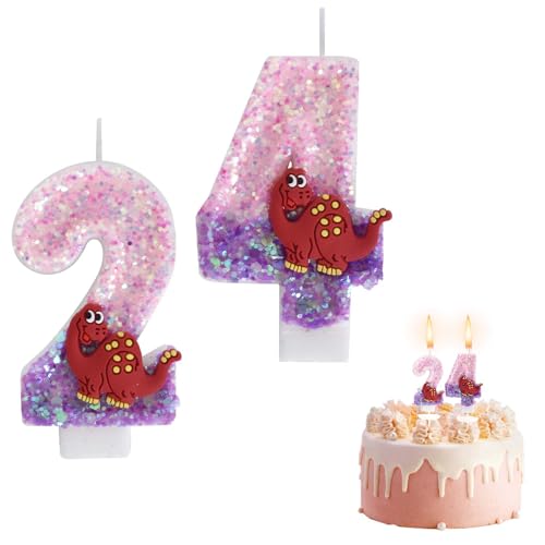 Geburtstagskerzen Zahlen, Geburtstagskerzen Dinosaurier, Geburtstag Kerzen, Kerzen Geburtstag, Tortendeko Geburtstag, Kuchendeko Geburtstag, Geburtstagskerzen für Geburtstagsdeko (2 und 4) von SAVOSWEET