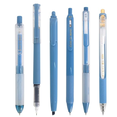 SAVOSWEET 0.5mm Gelschreiber,5 Aesthetic Gelstifte Schnell Trocknende Gel Pen,Einziehbare Kugelschreiber Schwarz +Farbiger Textmarker (Blau) von SAVOSWEET