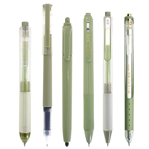 SAVOSWEET 0.5mm Gelschreiber,5 Aesthetic Gelstifte Schnell Trocknende Gel Pen,Einziehbare Kugelschreiber Schwarz +Farbiger Textmarker (Grün) von SAVOSWEET