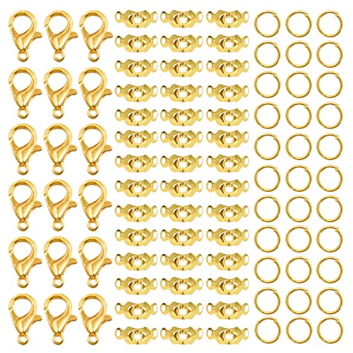 Schmuck Verschlüsse Set, 100 Stücke Verschlüsse Set für Armbänder und Ketten, Golden DIY Zubehör für Halskette Armband, 20 Karabinerverschlüsse, 40 Offene Biegeringe, 40 Quetschperlen von SAVOSWEET