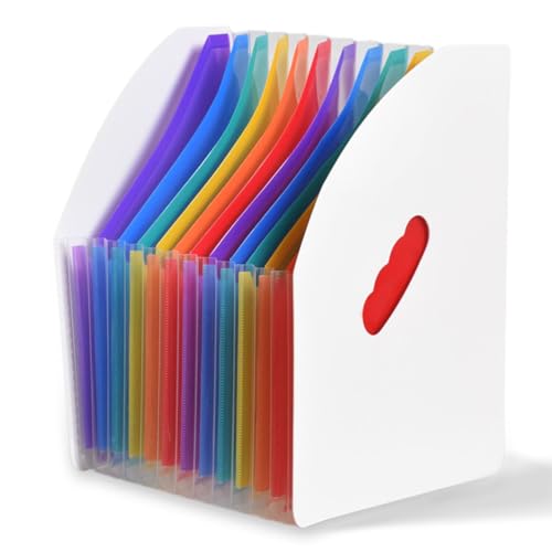 SAYEEC Fächermappe in Regenbogenfarben, stehend, A4, vertikal, Mini-Buch-Organizer, Zeitschriftenkorb, Schreibtisch, 13 Fächer, Ordner mit Griff für Studenten, Prüfungspapier, Rechnungen, Büro, von SAYEEC
