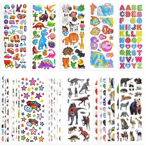 SAYHALO 3D Aufkleber für Kinder & Kleinkinder, 696 Geschwollen Stickers, Niedliche Verschiedene Set Buchstab en, Tier, Obst, Zahlen, Schmetterlinge, Dinosaurier und vieles mehr (28 Bogen) von SAYHALO