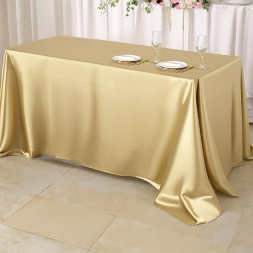 SAYUAN Goldene Satin-Tischdecke, rechteckig, helle Seide, glatter Stoff, Tischdekoration für rechteckige Tischpartys, Hochzeiten, Bankette, Partys, Events, 150 x 354 cm SAYUAN Goldene Satin-Tischdecke, rechteckig, helle Seide, glatter Stoff, Tischdekoration für rechteckige Tischpartys, Hochzeiten, Bankette, Partys, Events, 150 x 354 cm von SAYUAN