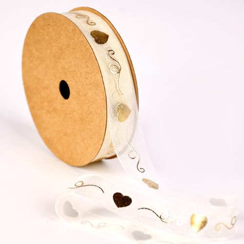 SAYUAN Herzförmiges goldfarbenes durchscheinendes Schneegarnband – 1,6 cm x 27,7 m, Valentinstags-/Hochzeits-Geschenkpapier mit metallischen Herzen, Weihnachtsfeier-Dekoration SAYUAN Herzförmiges goldfarbenes durchscheinendes Schneegarnband – 1,6 cm x 27,7 m, Valentinstags-/Hochzeits-Geschenkpapier mit metallischen Herzen, Weihnachtsfeier-Dekoration von SAYUAN