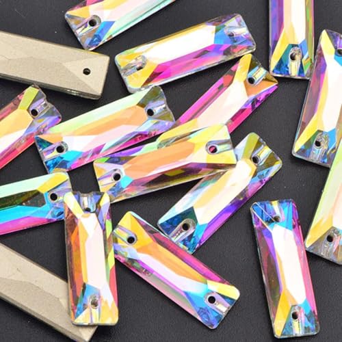 Strasssteine, Genähter Kristall AB Rechteck Glas Strass Flache Rückseite Nähen Auf Kristall Stein Strass Diamant for Kleidung(Crystal Ab,7x21mm 24Pcs) von SBJKLYRN