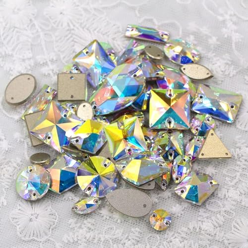 Strasssteine, Glaskristall AB-Farbsteine, gemischte Form, 50 Stück/Beutel, flache Rückseite, for Aufnähen, Strasssteine ​​für Kleidung/Hochzeitskleid von SBJKLYRN