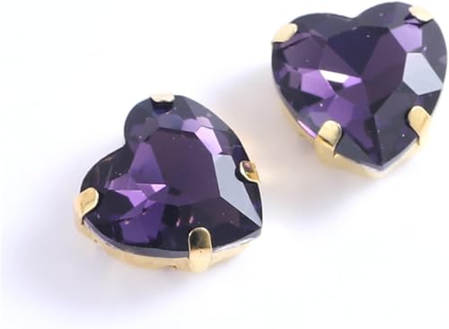 Strasssteine, Herzförmige Glas-Strasssteine ​​zum Aufnähen mit goldener Klaue, for Aufnähen von Steinkristallen for Kleidungsaccessoires, Schuhe, DIY(Purple,14mm 50pcs) von SBJKLYRN