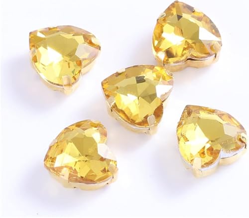 Strasssteine, Herzförmige Glas-Strasssteine ​​zum Aufnähen mit goldener Klaue, for Aufnähen von Steinkristallen for Kleidungsaccessoires, Schuhe, DIY(Yellow,16mm 50pcs) von SBJKLYRN