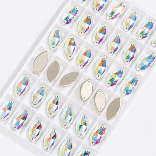Strasssteine, Pferdeauge, flache Rückseite, for Aufnähen, Kristall-Strass-Applikationen for Kleider, Glas, glänzende Kristall-Nähsteine ​​für Dekorationsperlen(Ab Color,9x18mm 36pcs) von SBJKLYRN
