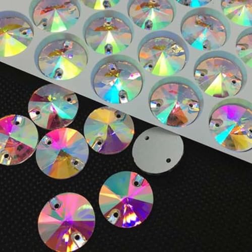 Strasssteine, Rivoli-Strasssteine ​​zum Aufnähen, runde Perlen, Glaskristall, mehrere bunte Nähsteine ​​mit flacher Rückseite for Hochzeitskleider, DIY-Befestigungstuch(Ab Color,12mm 48pcs) von SBJKLYRN