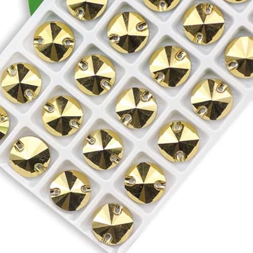 Strasssteine, Rivoli-Strasssteine ​​zum Aufnähen, runde Perlen, Glaskristall, mehrere bunte Nähsteine ​​mit flacher Rückseite for Hochzeitskleider, DIY-Befestigungstuch(Gold,8mm 84pcs) von SBJKLYRN