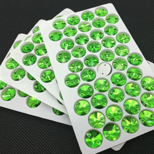 Strasssteine, Rivoli-Strasssteine ​​zum Aufnähen, runde Perlen, Glaskristall, mehrere bunte Nähsteine ​​mit flacher Rückseite for Hochzeitskleider, DIY-Befestigungstuch(Green,16mm 32pcs) von SBJKLYRN