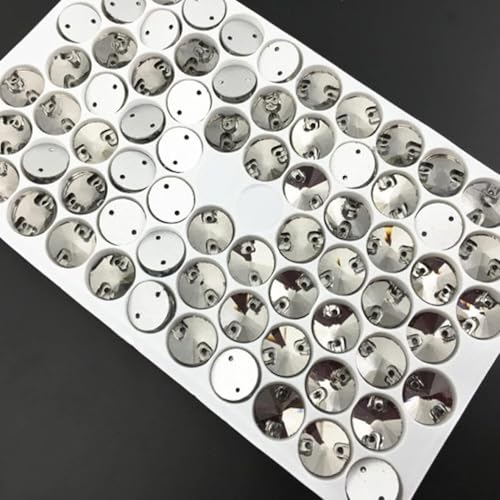 Strasssteine, Rivoli-Strasssteine ​​zum Aufnähen, runde Perlen, Glaskristall, mehrere bunte Nähsteine ​​mit flacher Rückseite for Hochzeitskleider, DIY-Befestigungstuch(Silver,16mm 32pcs) von SBJKLYRN