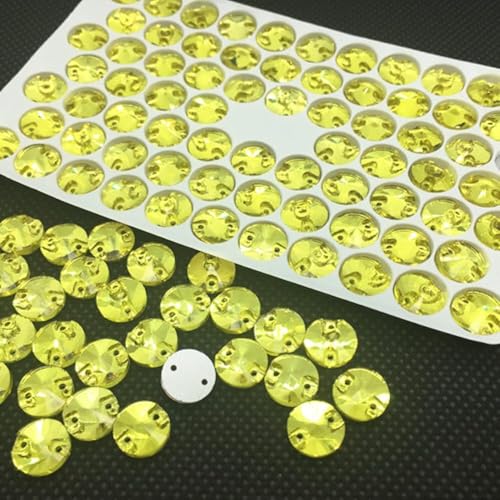 Strasssteine, Rivoli-Strasssteine ​​zum Aufnähen, runde Perlen, Glaskristall, mehrere bunte Nähsteine ​​mit flacher Rückseite for Hochzeitskleider, DIY-Befestigungstuch(Yellow,14mm 36pcs) von SBJKLYRN
