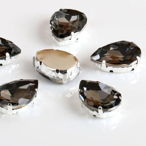 Strasssteine, Tropfenförmige Glas-Strasssteine ​​mit Klaue for Aufnähen, Tropfen-Kristallstein, Strass, Diamant, Metallsockel, Schnalle, Hochzeitsdekoration(Grey,10x14mm 50pcs) von SBJKLYRN