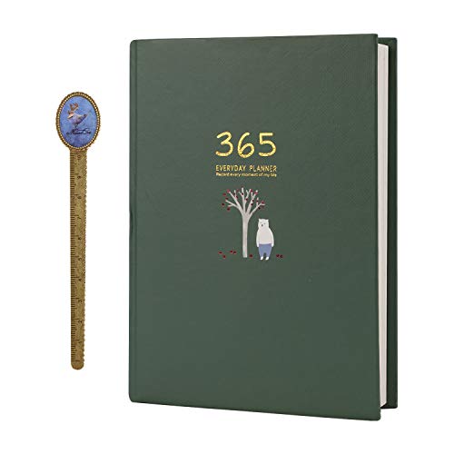 Leder-Notizbuch, DaiMonthCalendar Zeitplan Persönlicher Organizer, To-Do-Liste Terminkalender Notizblock Agenda 256 Seiten Grau(Green) von SBZIOJHDR