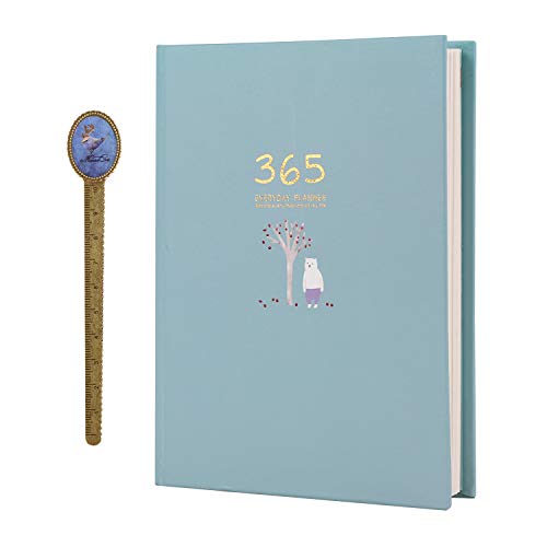 Leder-Notizbuch, DaiMonthCalendar Zeitplan Persönlicher Organizer, To-Do-Liste Terminkalender Notizblock Agenda 256 Seiten Grau(Lake Blue) von SBZIOJHDR