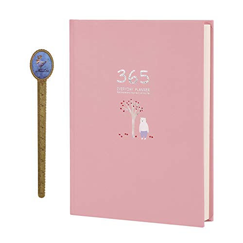 Leder-Notizbuch, DaiMonthCalendar Zeitplan Persönlicher Organizer, To-Do-Liste Terminkalender Notizblock Agenda 256 Seiten Grau(Pink) von SBZIOJHDR