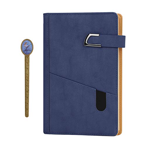 Leder-Notizbuch, Liniertes A5-Tagebuch mit Stift- und Kartenfach, Schreibtagebuch, Chef-Tagebuch, Planer, Portfolio-Ordner mit Tasche, persönlicher Organizer, Notizblock mit Buchlineal, Blau von SBZIOJHDR