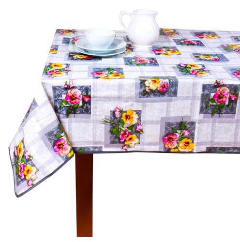 Wachstuch Tischdecke mit Kantenverstärkung - Abwischbar, Wasserabweisend, Fleckgeschützt und Pflegeleicht - Wetterfest - Oeko-TEX Zertifiziert - 140 x 140 cm - Frühlingsblumen von SCA-Europe