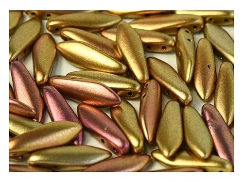 100 Stück 2-Loch Dolchperlen 5x16mm, Metallic Gemischt, Tschechisches Glas (2-Hole Dagger Beads) von SCARA BEADS GET INSPIRED