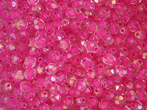 100 Stück Tschechische Facettierten Glasperlen Fire-Polished Rund 5mm, Crystal Pink Lined AB von SCARA BEADS GET INSPIRED