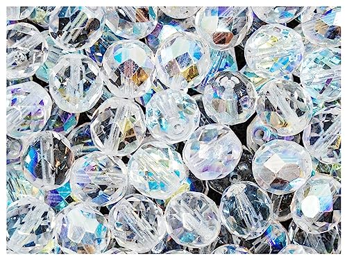 Fire-Polished Beads, 8 mm, 100 Stück, Tschechische Runde Facettierte Glasperlen, Feuerpoliert, Crystal AB (Clear whith Rainbow Finish) von SCARA BEADS GET INSPIRED