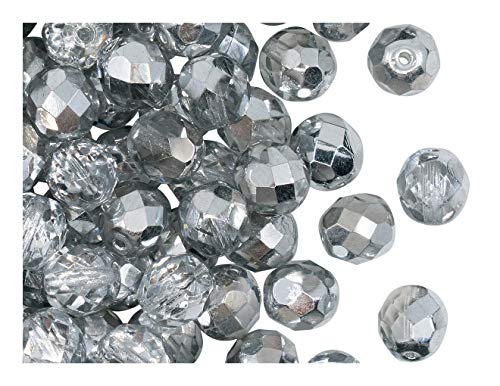 100 Stück Tschechische Facettierten Glasperlen Fire-Polished Rund 8 mm, Kristall Silber von SCARA BEADS GET INSPIRED