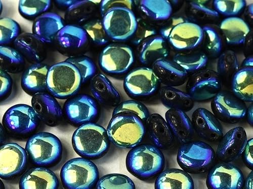 100 pcs Candy Perlen 8 mm, 2-Loch, Schwarz Voll AB, Tschechisches Glas (Candy Beads) von SCARA BEADS GET INSPIRED
