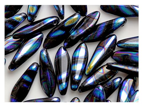 100 pcs Dolchperlen 5 x 16 mm, Schwarz Zebra AB, Tschechisches Glas (Dagger Beads) von SCARA BEADS GET INSPIRED