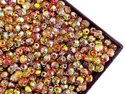 100 pcs Fire Polished facettierte Glasperlen rund 3 mm, Kristall Magic Rot Gelb, Tschechisches Glas (Fire Polished Beads) von SCARA BEADS GET INSPIRED