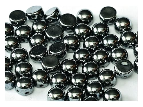 100 pcs Gepresste Perlen Cabochon 6mm, 2-Loch, Jet Hämatit, Tschechisches Glas (Cabochon) von SCARA BEADS GET INSPIRED