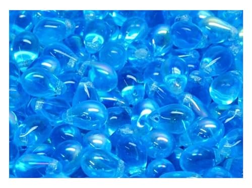 100 pcs Teardrop Perlen 6x9 mm, Aquamarin AB, Tschechisches Glas (Teardrop Beads) von SCARA BEADS GET INSPIRED