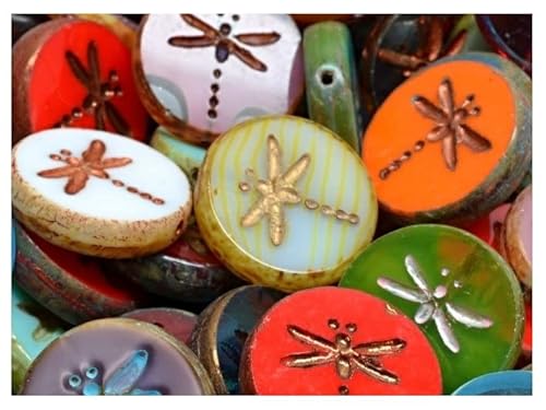 15 pcs Libelle Münzperlen 17 mm, Mehrfarbig (Mix), Tschechisches Glas (Dragonfly Coin Beads) von SCARA BEADS GET INSPIRED