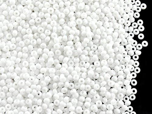 20gr (ca. 2600 stk) Tschechische Glas Rocailles Preciosa, Größe 11/0 (2,0mm - 2,2mm), Rundloch, Farbe: White Chalk von Glas Rocailles