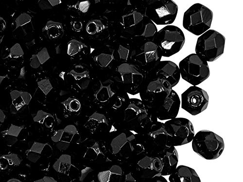 300 Stück Tschechische Facettierten Glasperlen Fire-Polished Rund 6 mm, Jet Schwarz von SCARA BEADS GET INSPIRED