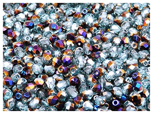 600 Stück Tschechische Facettierten Glasperlen Fire-Polished Rund 4 mm, Grau-Blau AB von SCARA BEADS GET INSPIRED