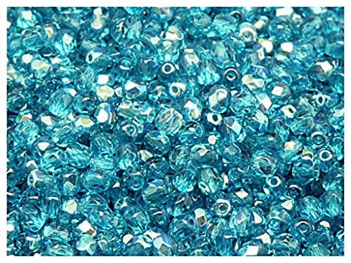 600 Stück Tschechische Facettierten Glasperlen Fire-Polished Rund 4 mm, Aquamarin AB von SCARA BEADS GET INSPIRED