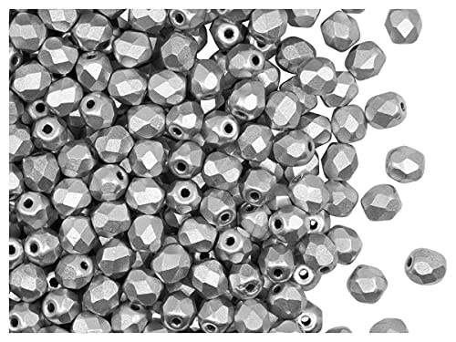 600 Stück, Tschechische Facettierten Glasperlen, Fire-Polished, Rund 4 mm, Bronze Silber Matt (Aluminium) von SCARA BEADS GET INSPIRED
