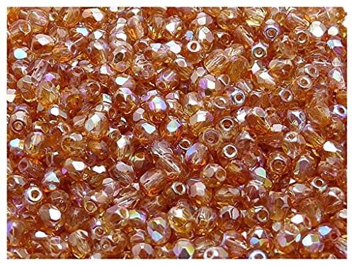 600 Stück Tschechische Facettierten Glasperlen Fire-Polished Rund 4 mm, Kristall-Orange Regenbogen von SCARA BEADS GET INSPIRED