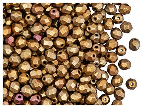 600 Stück Tschechische Facettierten Glasperlen Fire-Polished Rund 4 mm, Seidiges Gold Iris Matt von SCARA BEADS GET INSPIRED