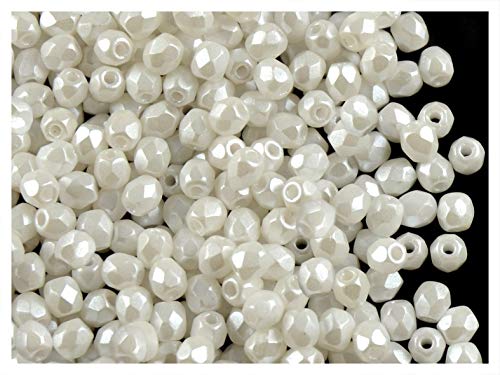 600 Stück Tschechische Facettierten Glasperlen Fire-Polished Rund 3 mm, Pastel White von SCARA BEADS GET INSPIRED