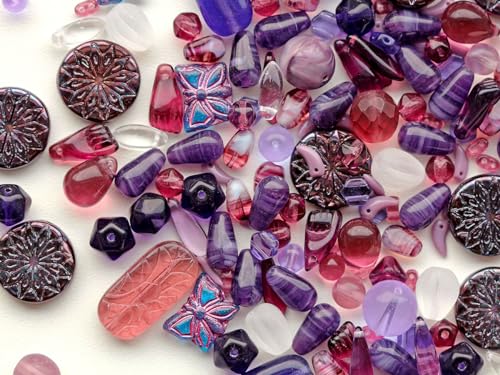 65 g Einzigartige Mischung aus tschechischen Glasperlen für die Schmuckherstellung, Perlen und Perlensortimente, Violett-Flieder, Tschechisches Glas von SCARA BEADS GET INSPIRED
