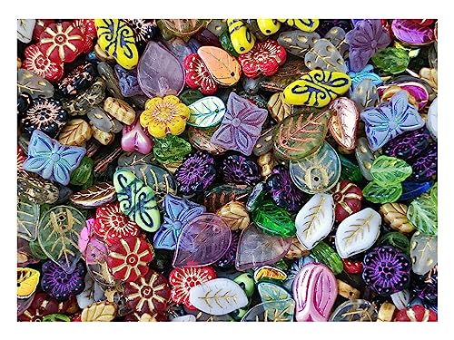 65 g Glasperlen-Mix, Blumen und Blätter, Tschechisches Glas (Mix Beads) von SCARA BEADS GET INSPIRED