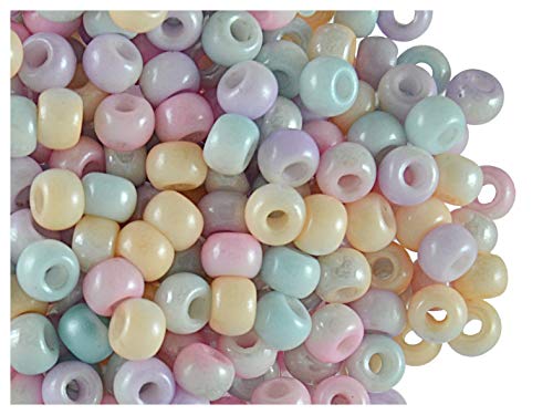 Estrella Pony Beads, 5.5 mm, 300 Stück, Tschechische Gepresste Glasperlen in Form einer Walze mit einem großen Loch, Mix (one half is white, the other is multicolored) von SCARA BEADS GET INSPIRED