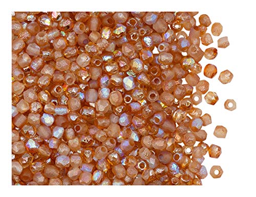 Glasperlen Fire-Polished 100 Stück Tschechische facettiert, Rund 3mm, Crystal Etched Orange Rainbow von SCARA BEADS GET INSPIRED