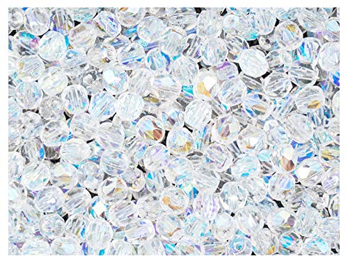 SCARA BEADS Tschechische Facettierte Glasperlen Rund 4mm Crystal AB von Glasperlen Fire-Polished