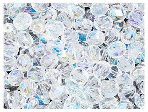 Fire-Polished Beads, 6 mm, 50 Stück, Tschechische Runde Facettierte Glasperlen, Feuerpoliert, Crystal AB (Clear whith Rainbow Finish) von SCARA BEADS GET INSPIRED
