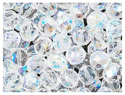 Fire-Polished Beads, 8 mm, 25 Stück, Tschechische Runde Facettierte Glasperlen, Feuerpoliert, Crystal AB (Clear whith Rainbow Finish) von SCARA BEADS GET INSPIRED