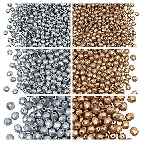 Set aus Tschechische Facettierte Glasperlen Fire-Polished Rund 3mm, 4mm, 6mm, Zwei Farben: Gold Matt und Aluminium. Insgesamt 500 Stück. Schmuckherstellung Set. Set aus Tschechische Facettierte Glasperlen Fire-Polished Rund 3mm, 4mm, 6mm, Zwei Farben: Gold Matt und Aluminium. Insgesamt 500 Stück. Schmuckherstellung Set. von SCARA BEADS GET INSPIRED